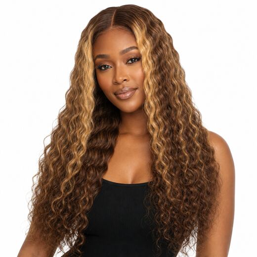 Brown Highlight Deep Wave Lace Front Wig Glueless Style