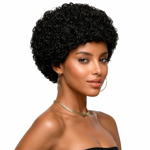 Afro Kinky Curly Wig Natural Black Wear & Go Synthetic Wig