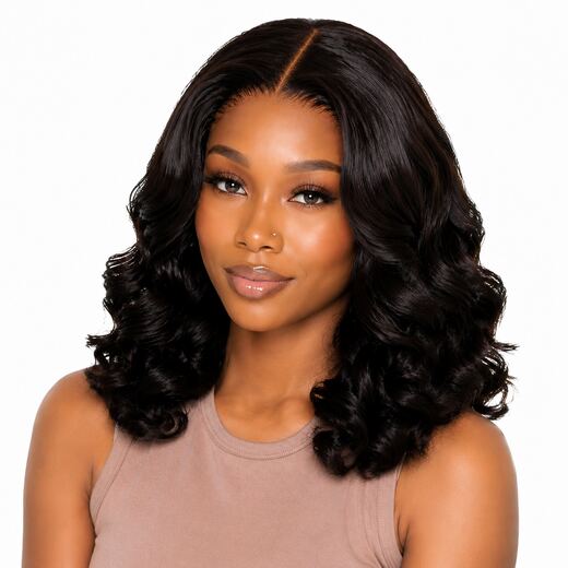 12 Inch Black Body Wave Middle Part Easy Wear Synthetic Wig