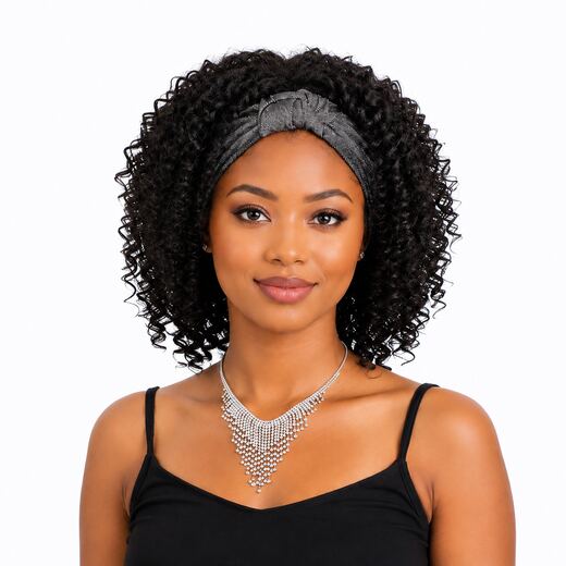 12 Inch Black Afro Curly Headband Wig Glueless Heat Resistant Synthetic