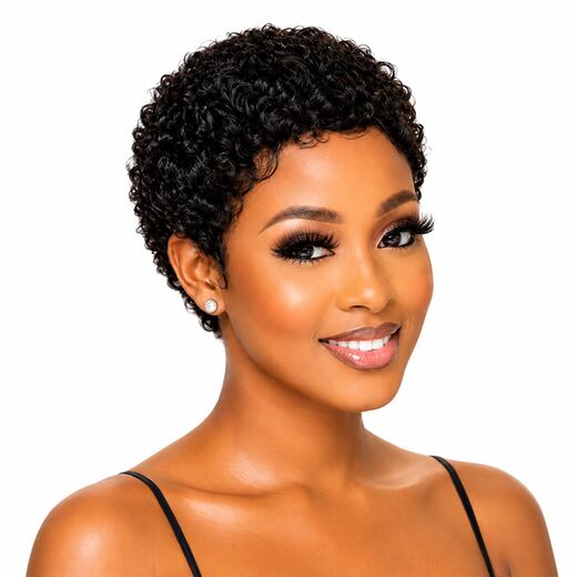 4 Inch Natural Black Curly Pixie Synthetic Wig with Breathable Cap
