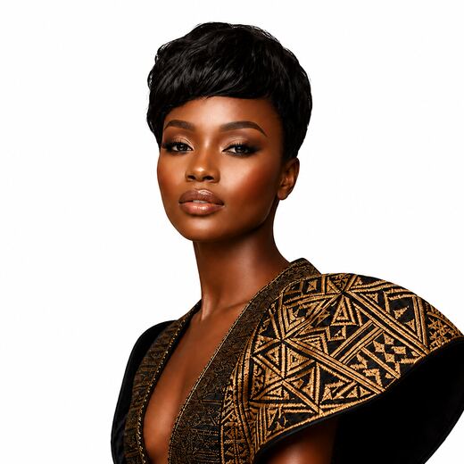 Natural Black Short Pixie Synthetic Wig with Breathable Cap