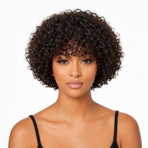 Short Kinky Curly Bob Wig Natural Black with Breathable Cap