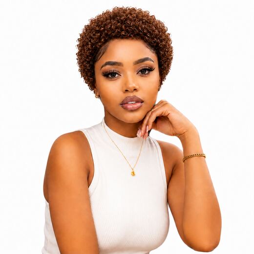 Ginger Brown Afro Pixie Curly Wig Glueless Heat Resistant Synthetic