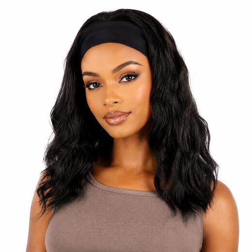 Natural Black Short Wavy Headband Wig