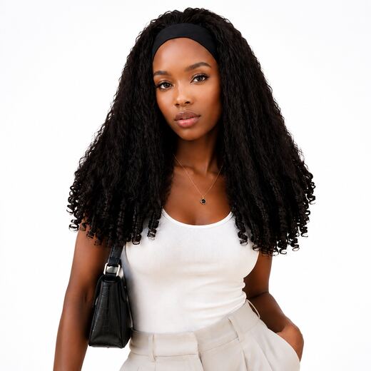 Black Boho Faux Locs Headband Wig Glueless Heat Resistant Synthetic