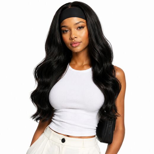 Black Body Wave Glueless Headband Wig Heat Resistant Synthetic