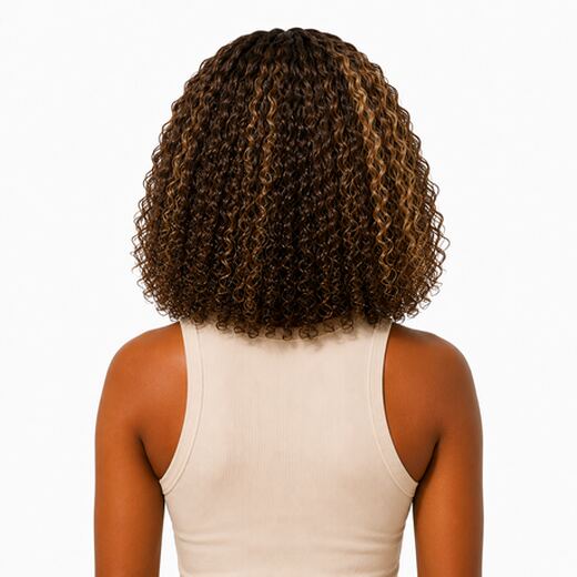 Honey Blonde Highlight Curly Bob Wig with Breathable Cap