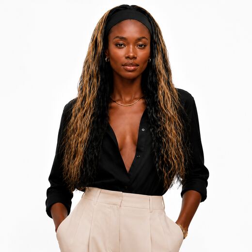 Black Gold Headband Wig, High-Temp Fibre