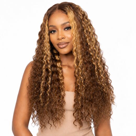 Lace Front Jerry Curl Wig, Honey Blonde Highlight, High-Temp Fibre