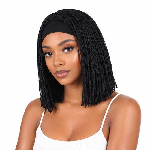 Dreadlock Bob Headband Wig, Black High-Temp Fibre and Natural Black