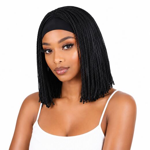 Dreadlock Bob Headband Wig, Black High-Temp Fibre and Natural Black