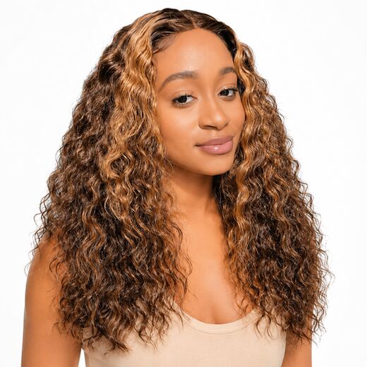 Lace Front Deep Wave Honey Blonde Highlight Wig High-Temp Fibre