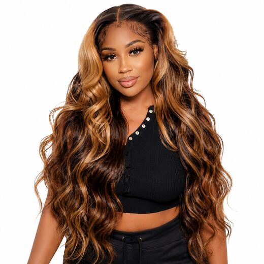 28 Inch Glueless Lace Front Wig Honey Blonde Deep Wave Synthetic Wig