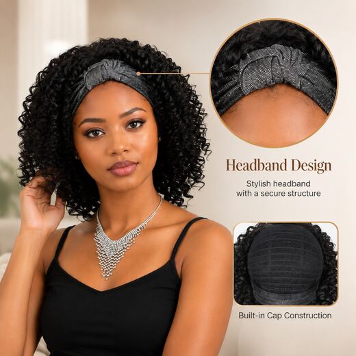 12 Inch Black Afro Curly Headband Wig Glueless Heat Resistant Synthetic