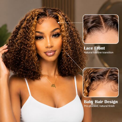 Piano Brown Mix Curly Wig, High-Temp Fibre