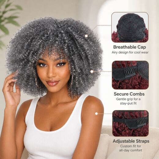 12 Inch Silver Grey Afro Curly Wig Synthetic Short Kinky Curly Wig