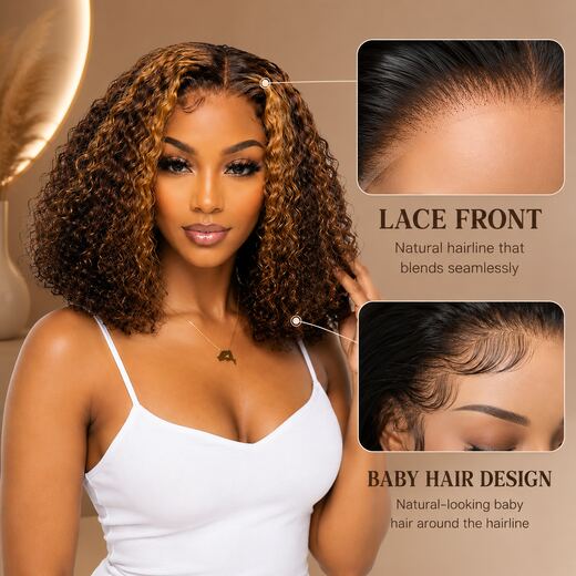 Piano Brown Mix Curly Wig, High-Temp Fibre lace front