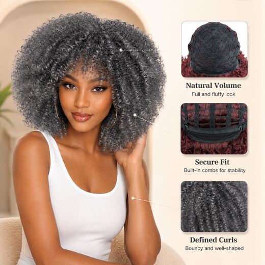12 Inch Silver Grey Afro Curly Wig Synthetic Short Kinky Curly Wig