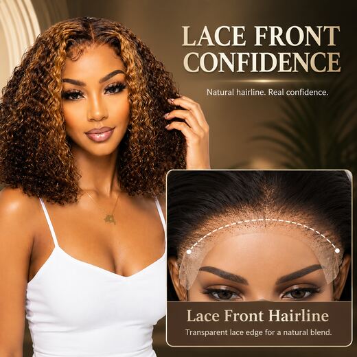 12 Inch Piano Brown Mix Curly Wig, High-Temp Fibre lace front
