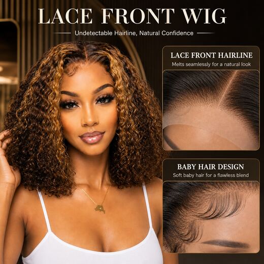 12 Inch Piano Brown Mix Curly Wig, High-Temp Fibre,lace front