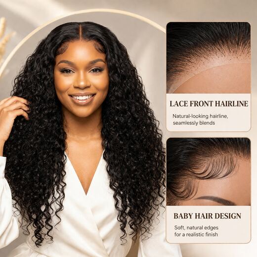 26 Inch Loose Deep Wave Lace Front Wig Natural Black Baby Hair