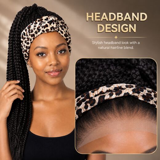 24 Inch Black Braided Headband Wig High-Temp Fibre-Glueless