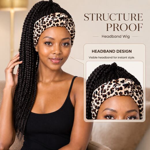 24 Inch Black Braided Headband Wig High-Temp Fibre-Glueless