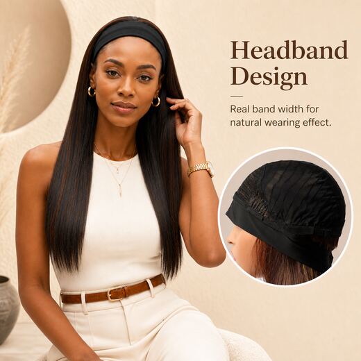 24 Inch Black Brown Highlight Straight Headband Wig Glueless Heat Resistant