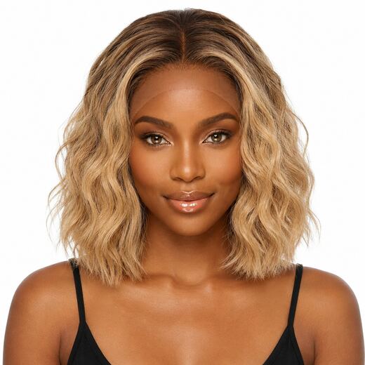 16-inch Ombre Blonde Wavy Bob Wig - Heat Resistant Synthetic Hair