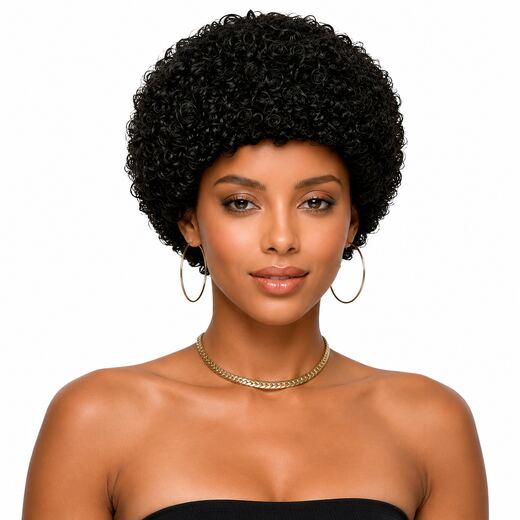 6 Inch Afro Kinky Curly Wig Natural Black Wear & Go Synthetic Wig