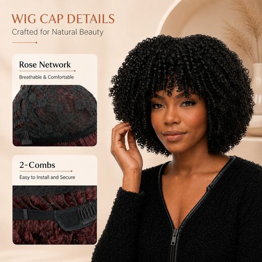 12 Inch Afro Kinky Curly Wig - Natural Black Glueless Synthetic Hair