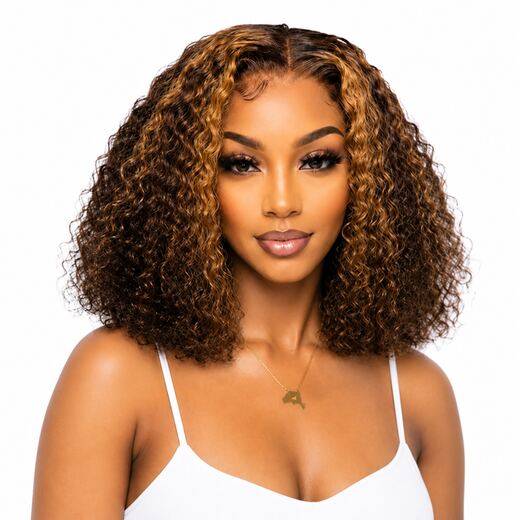 12 Inch Piano Brown Mix Curly Wig, High-Temp Fibre,lace front