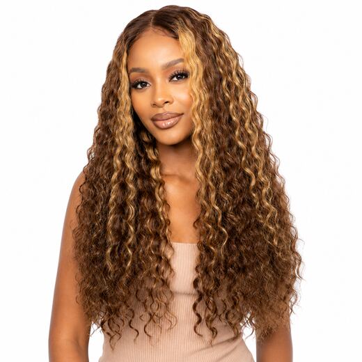 18 Inch Honey Blonde Highlight Jerry Curl Lace Front Wig