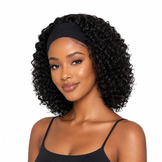 14 Inch Black Synthetic Headband Wig with Rose Breathable Cap & Hair Net