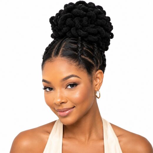 4 Inch Black High-Temperature Hairpiece with Hair Tie and Drawstring