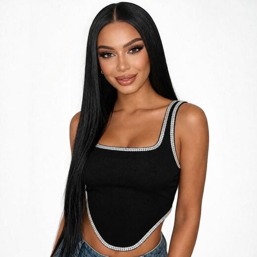 28 Inch Black Synthetic Full Wig with Middle Part and Gift Hair Net