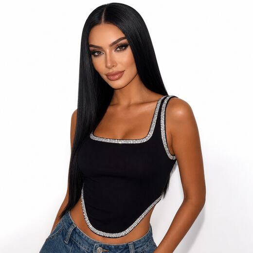 28 Inch Black Synthetic Full Wig with Middle Part and Gift Hair Net