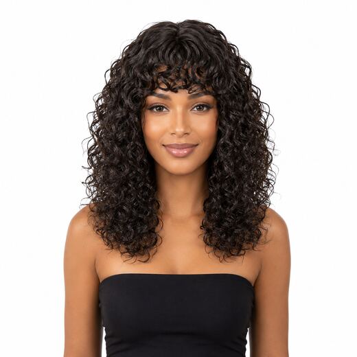 16 Inch Black Curly Full Cap Glueless Synthetic Fibre Wig for Women