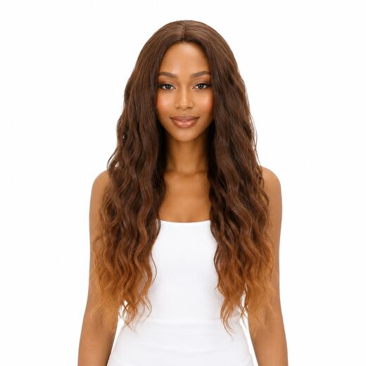 22 Inch Light Brown Water Wave Full Cap Glueless Synthetic Wig Women