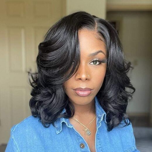 18-Inch Black Body Wave Full Cap Synthetic Hair Wig for Daily Wear