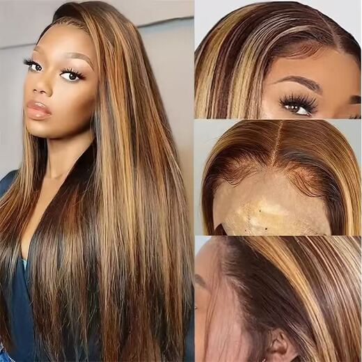 40-Inch Piano Color Long Straight Lace Front Synthetic Hair Wig for Parties