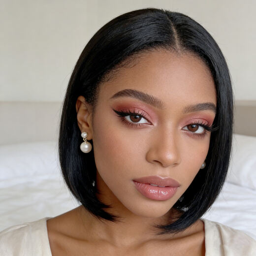 12-Inch Black Straight Bob Full Cap Synthetic Hair Wig for Daily Wear