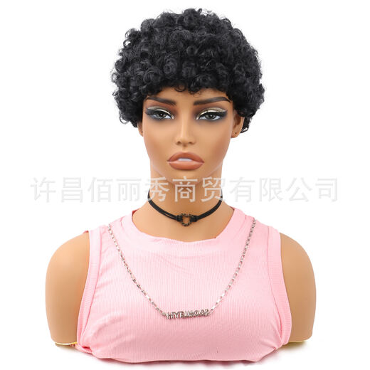 3-Inch Black Afro Curly Full Cap Human Hair Wig for Daily Wear for Parties