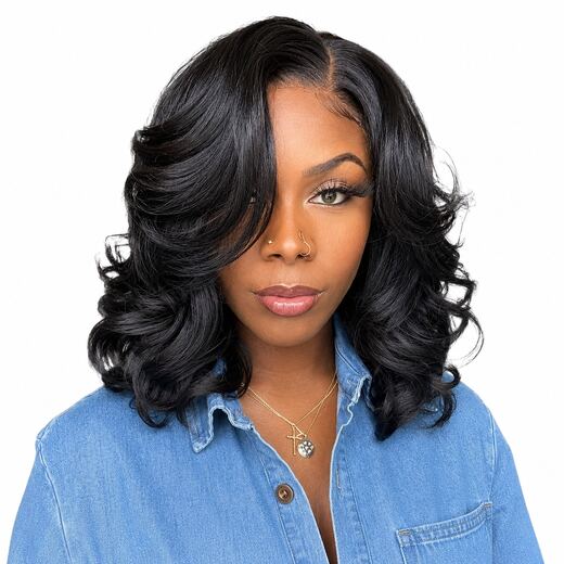 18 Inch Black Body Wave Full Cap Synthetic Hair Wig for Daily Wear