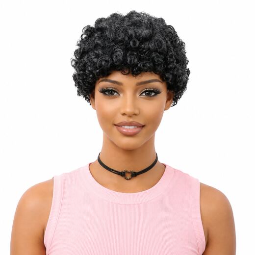 3 Inch Black Afro Curly Full Cap Human Hair Wig for Daily Wear for Parties