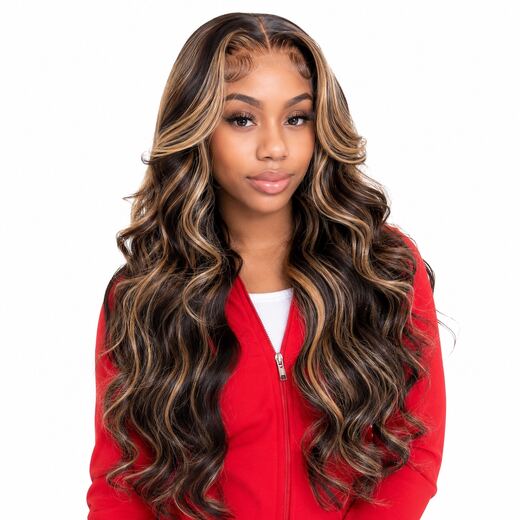 26 Inch Piano Black and White Body Wave Lace Front Synthetic Hair Wig