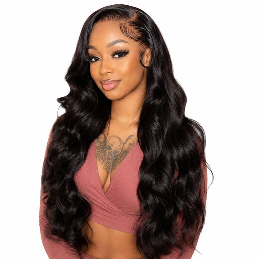 26 Inch Black Body Wave Lace Front Synthetic Hair Wig for Daily Wear
