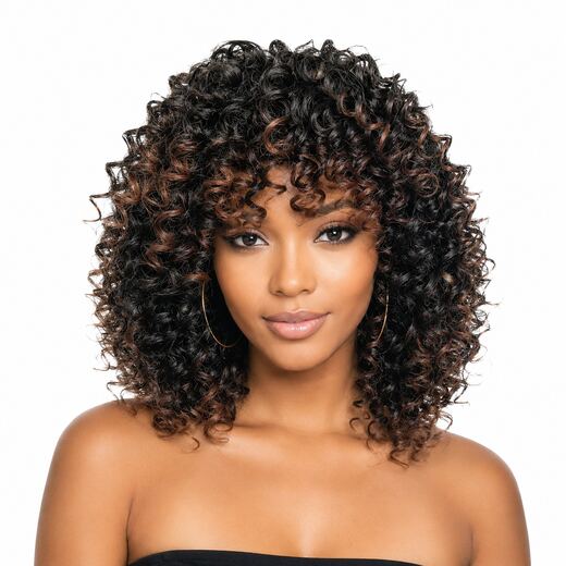 16 Inch Highlighted Dark Brown Afro Puff Curl Full Cap Synthetic Hair Wig