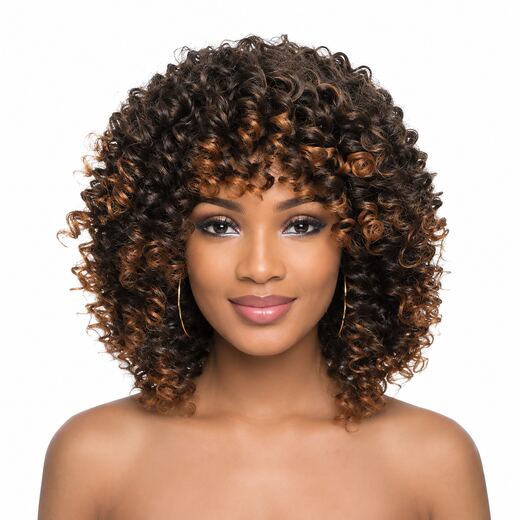 16 Inch Orange Ombre Afro Puff Curl Full Cap Synthetic Hair Wig for Parties
